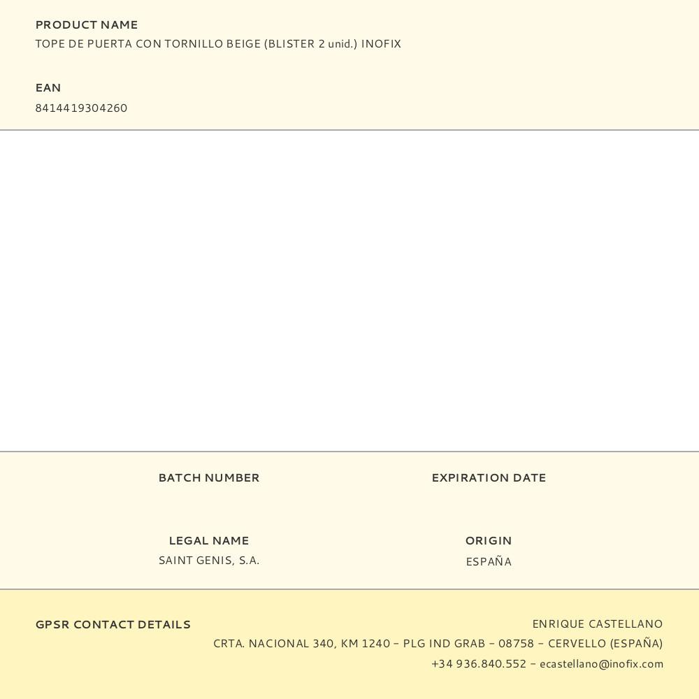 TOPE DE PUERTA CON TORNILLO BEIGE (BLISTER 2 unid.) INOFIX - Imagen 2