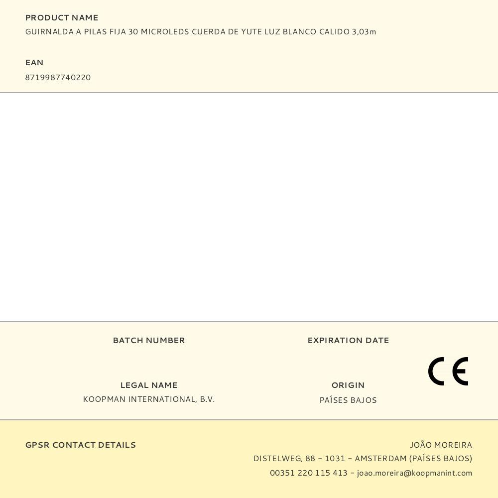 GUIRNALDA A PILAS FIJA 30 MICROLEDS CUERDA DE YUTE LUZ BLANCO CALIDO 3,03m - Imagen 2