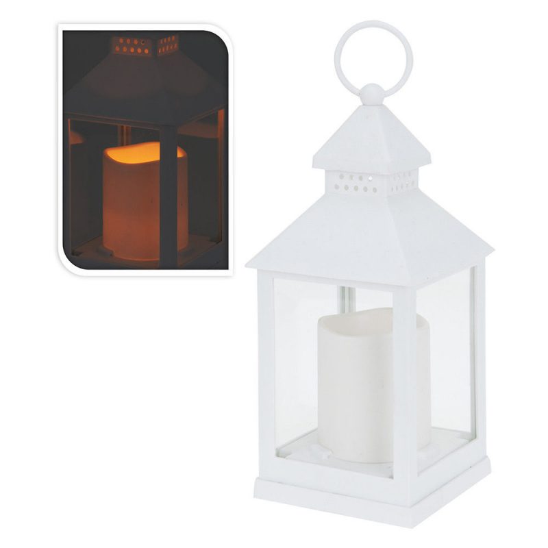 FAROL BLANCO CON VELA DE LED 10,5 x 10,5 x 23 cm