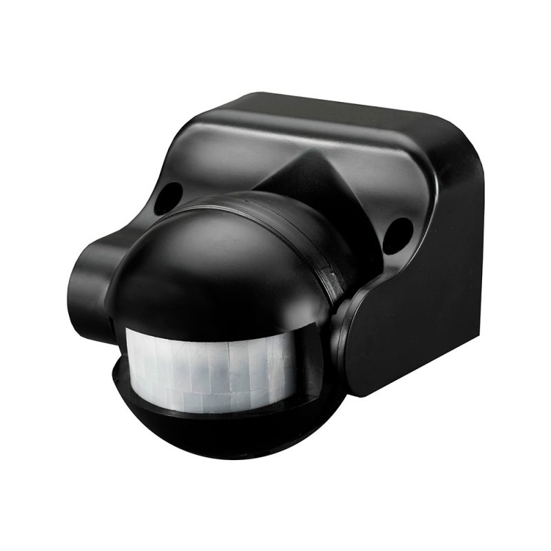 SENSOR DE MOVIMIENTO CON REGULADOR NOCHE/DIA ORIENTABLE 180° IP44 NEGRO