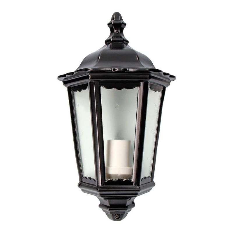 APLIQUE EXTERIOR MILAN DE ALUMINIO Y CRISTAL E27 100 w SIN BOMBILLA, COLOR NEGRO, LUZ HACIA ARRIBA