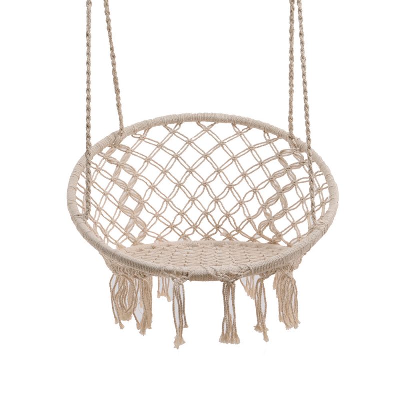 COLUMPIO BALI DE ALGODON CON FLECOS Ø 82 x 123 cm, COLOR CREMA