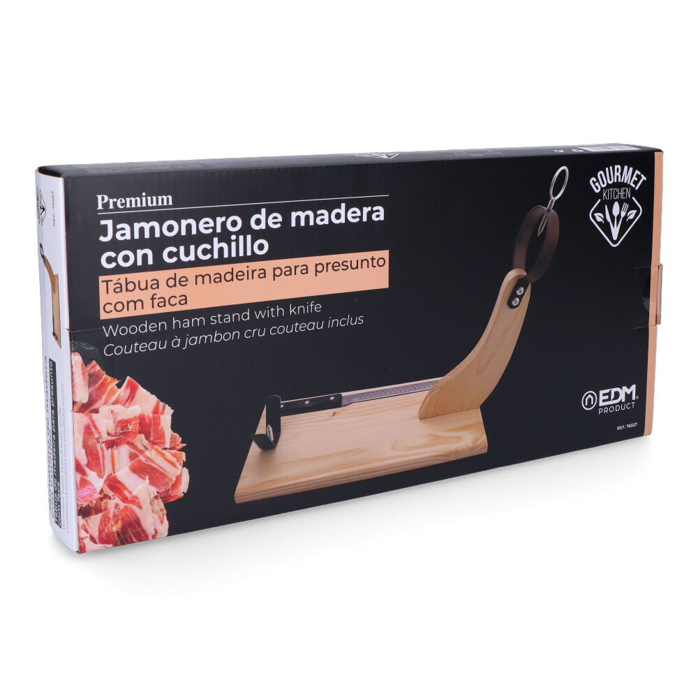 JAMONERO PREMIUM MADERA DE PINO CON CUCHILLO INCLUIDO GOURMET KITCHEN - Imagen 2