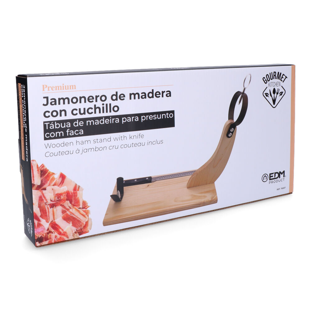 JAMONERO PREMIUM MADERA DE PINO CON CUCHILLO INCLUIDO GOURMET KITCHEN - Imagen 3
