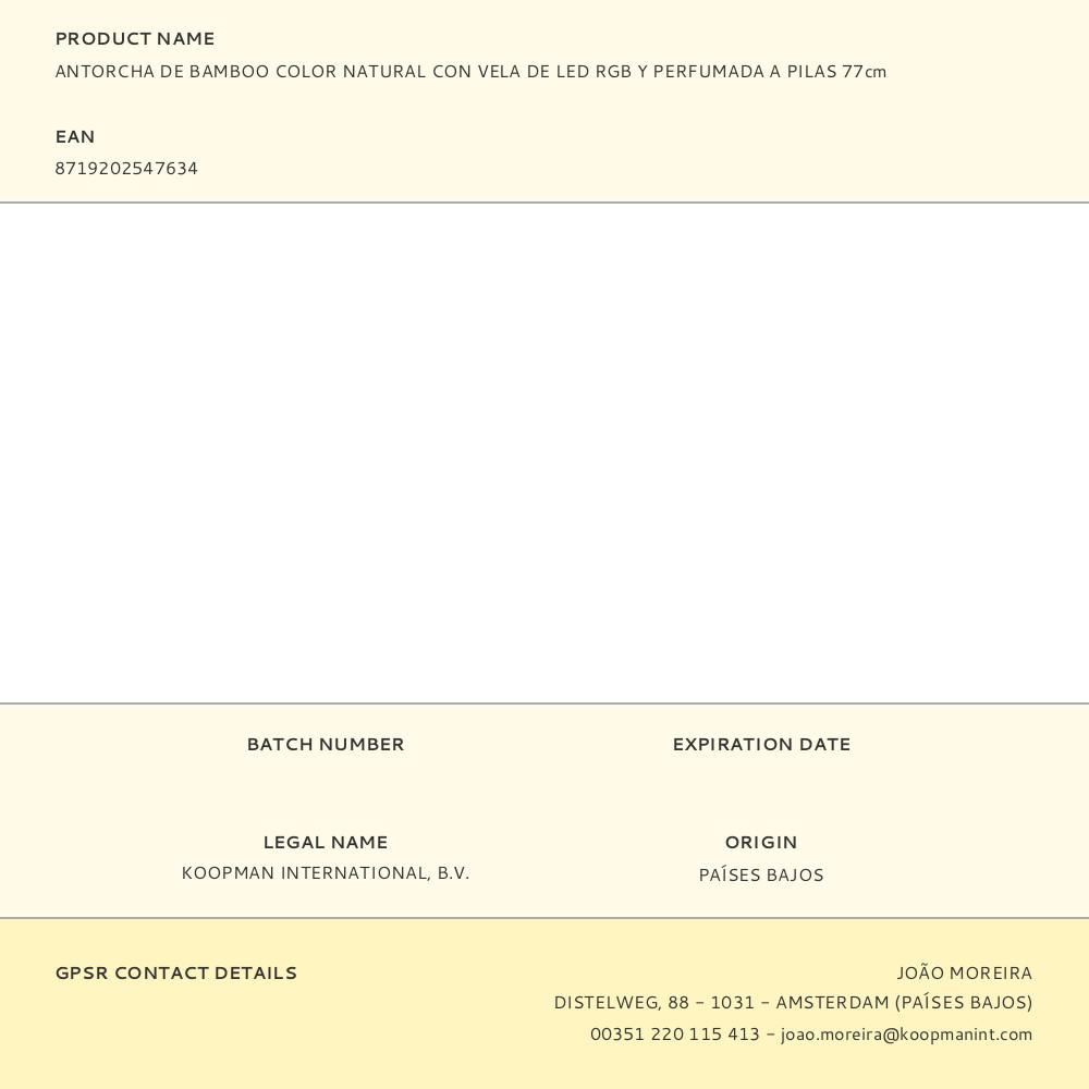 ANTORCHA DE BAMBOO COLOR NATURAL CON VELA DE LED RGB Y PERFUMADA A PILAS 77cm - Imagen 2