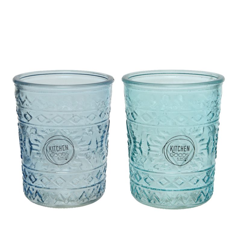 VASO DE CRISTAL CON RELIEVE Ø8.3 x 10,3 cm 350 ml COLORES SURTIDOS
