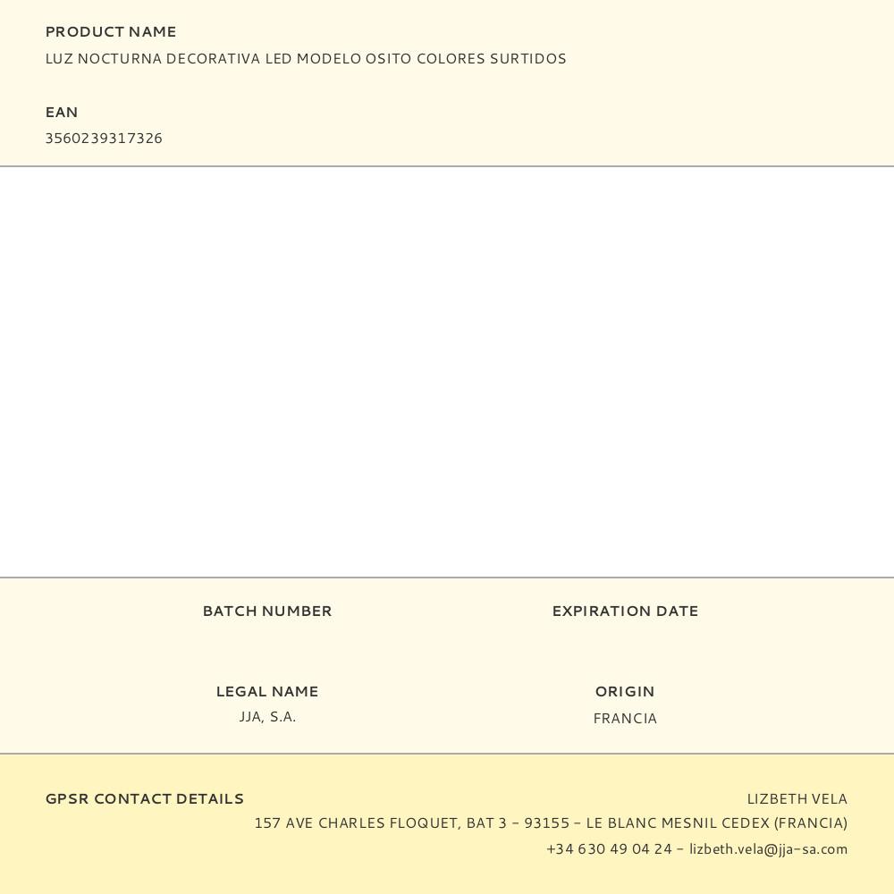 LUZ NOCTURNA DECORATIVA LED MODELO OSITO COLORES SURTIDOS - Imagen 6