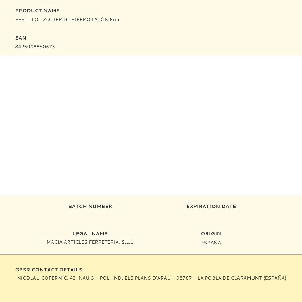 PESTILLO IZQUIERDO HIERRO LATÓN 8cm - Imagen 2