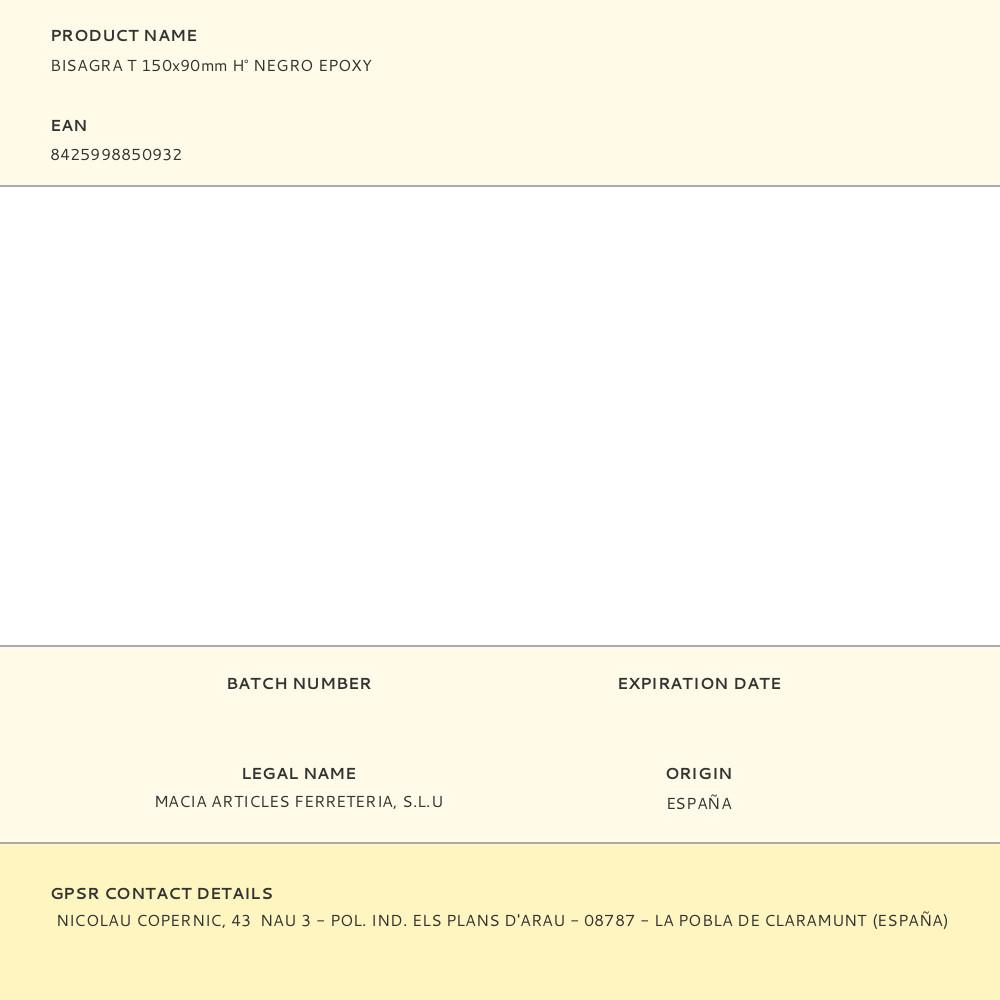 BISAGRA T 150x90mm H° NEGRO EPOXY - Imagen 2