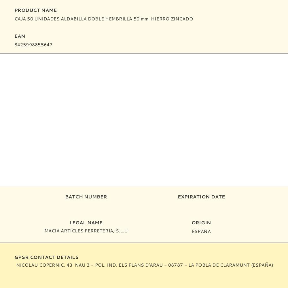 CAJA 50 UNIDADES ALDABILLA DOBLE HEMBRILLA 50 mm HIERRO ZINCADO - Imagen 2