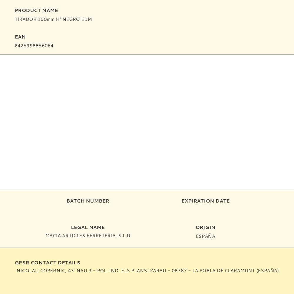 TIRADOR 100mm H° NEGRO EDM - Imagen 2