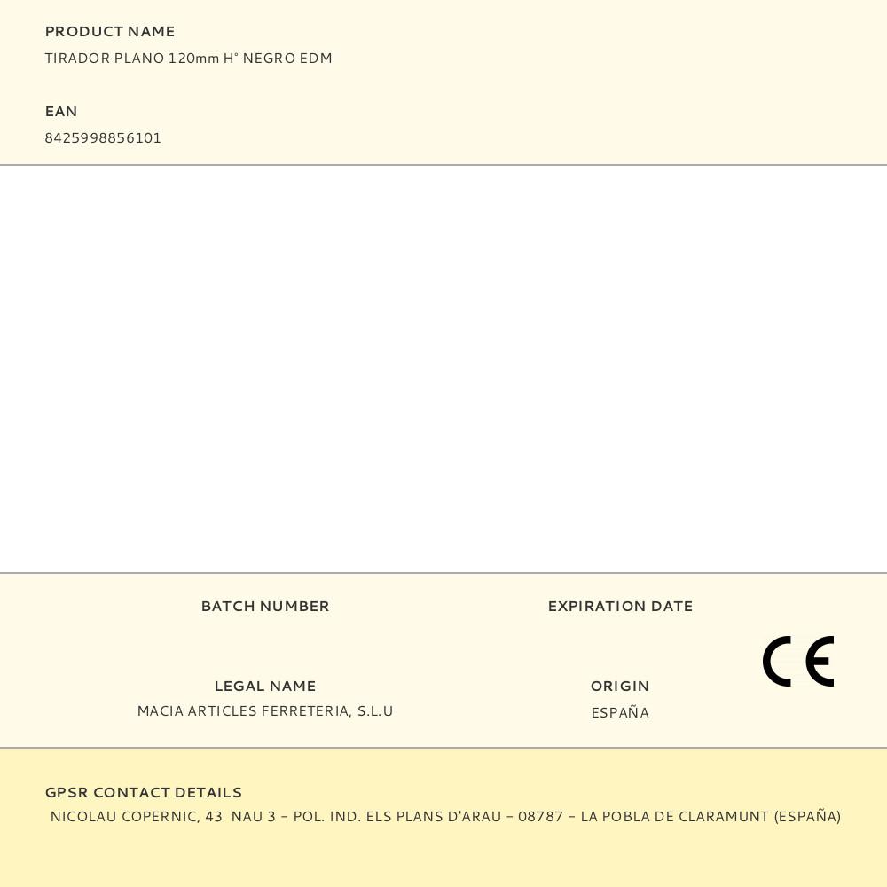 TIRADOR PLANO 120mm H° NEGRO EDM - Imagen 2