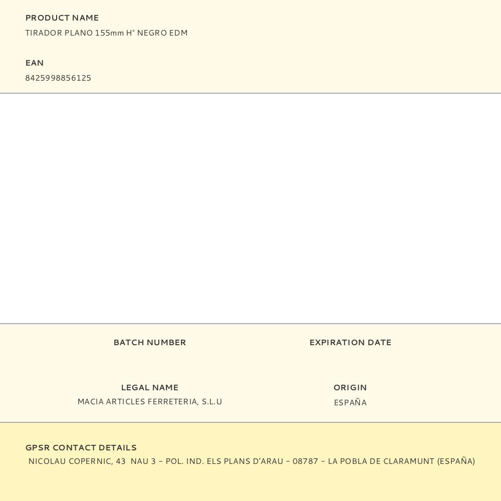 TIRADOR PLANO 155mm H° NEGRO EDM - Imagen 2