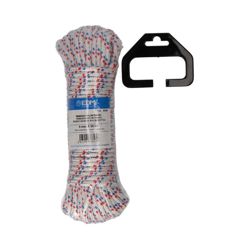 CUERDA TRENZADA BLANCA CON PINTAS NYLON, CALIBRE 6 mm x 25 m