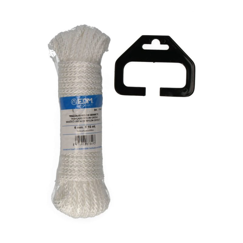 CUERDA TRENZADA NYLON BLANCO GRANATE, CALIBRE 6 mm x 15 m
