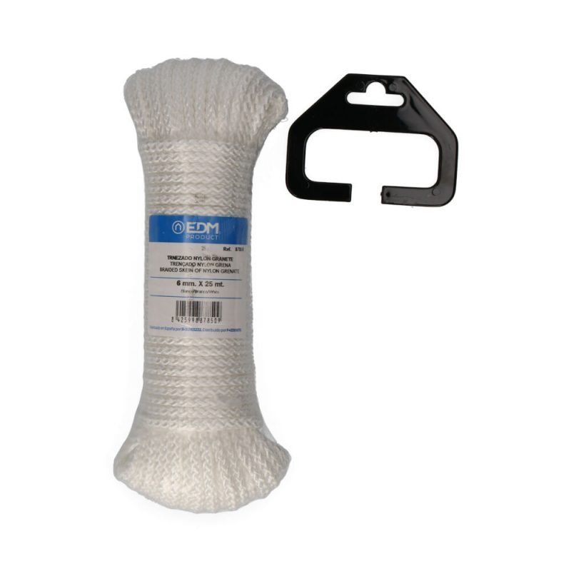 CUERDA TRENZADA NYLON BLANCO GRANATE, CALIBRE 6 mm x 25 m