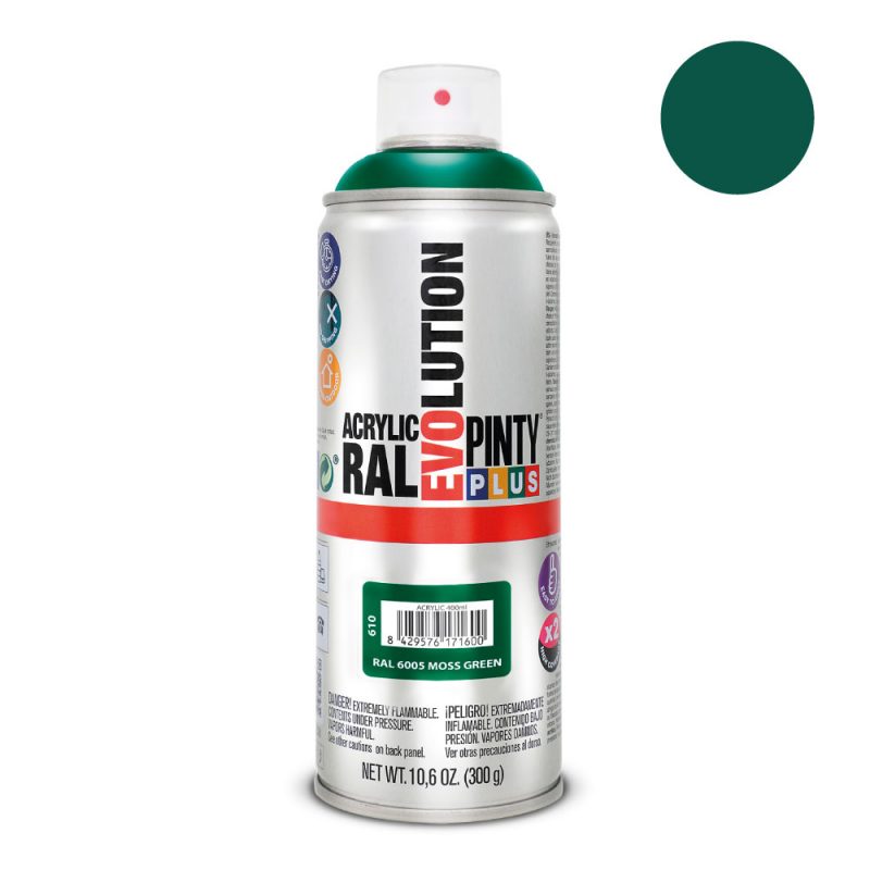 PINTURA ACRÍLICA SPRAY EVOLUTION 520 cc RAL 6005  MOSS GREEN 300 g