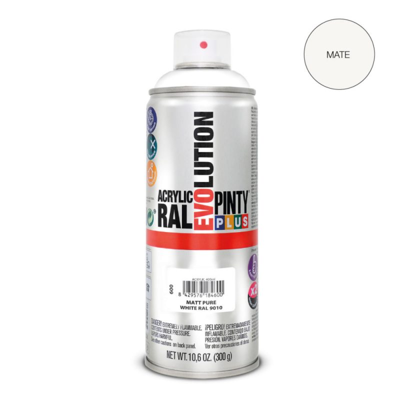 PINTURA ACRÍLICA SPRAY EVOLUTION 520 cc RAL 9010 BLANCO PURO MATE