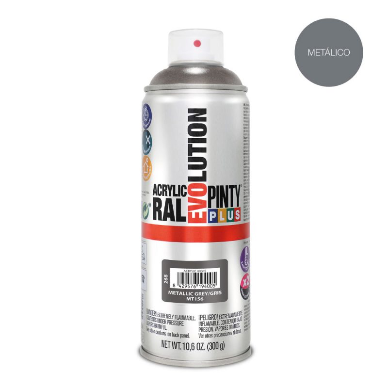 PINTURA ACRÍLICA SPRAY EVOLUTION METALIZADA 520 cc GRIS MT156