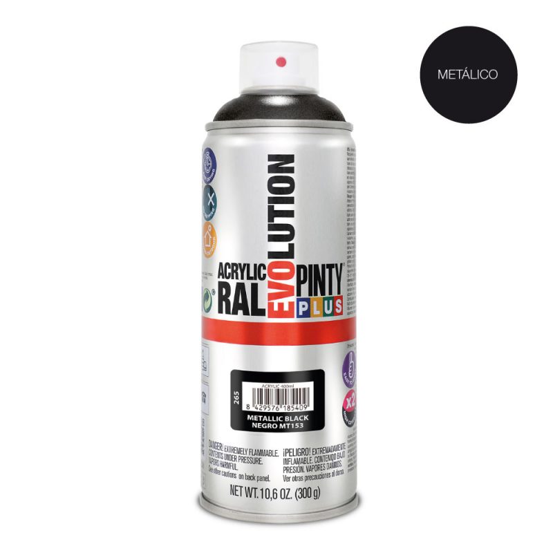 PINTURA ACRÍLICA SPRAY EVOLUTION METALIZADA 520 cc NEGRO MT153