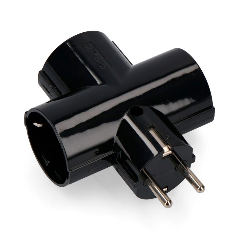 CLAVIJA TRIPLE CON BAQUELITA T/TL TIPO F 4,8mm 16A 250V MÁX 3680W NEGRA (ENVASADA)
