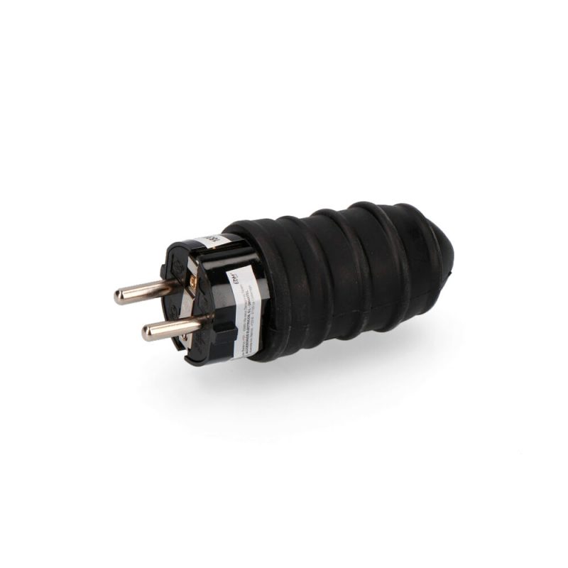 CLAVIJA DE GOMA 16A 250V T/TL TIPO F 4,8mm IP44 NEGRA (ENVASADA)