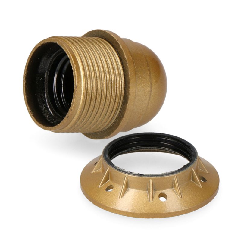 PORTALÁMPARAS SEMIROSCADO E-27 + ARANDELA DORADO (ENVASADO)