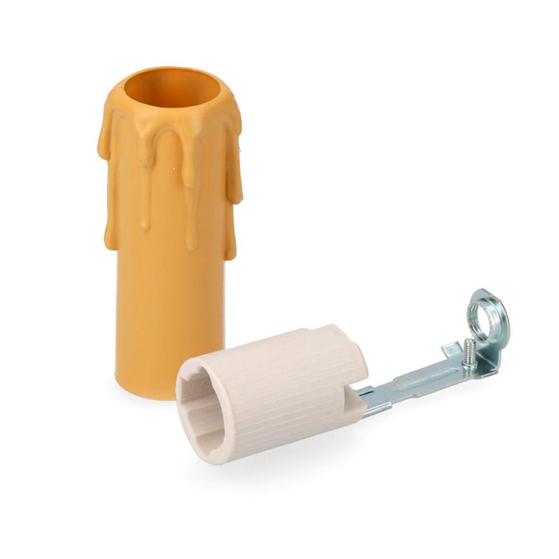 PORTALÁMPARAS E-14 PORCELANA + VELA MEDIANA CREMA (ENVASADA)