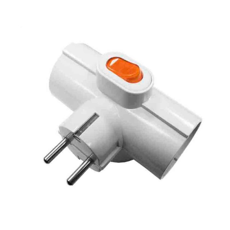 ADAPTADOR TRIPLE 2P+T, 16A 250V~ ENTRADA LATERAL, CON INTERRUPTOR LUMINOSO, BLANCO (RETRACTILADO)