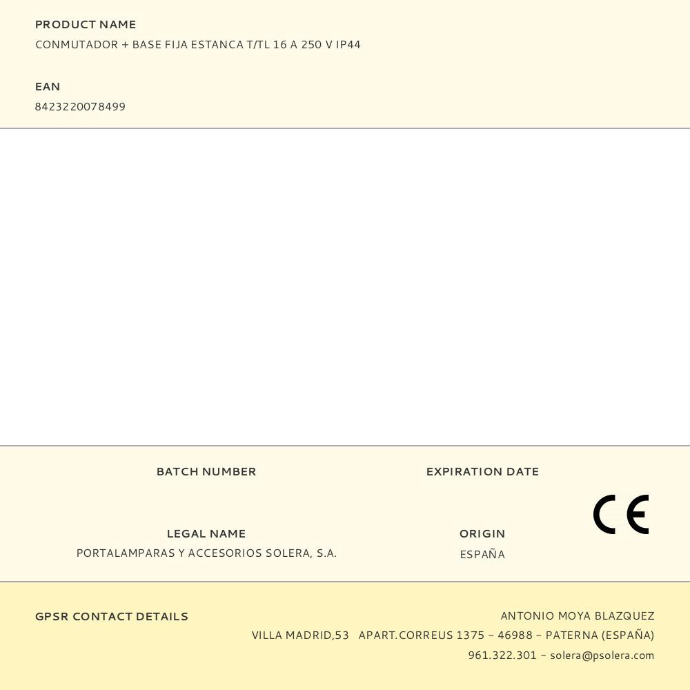 CONMUTADOR + BASE FIJA ESTANCA T/TL 16 A 250 V IP44 - Imagen 2