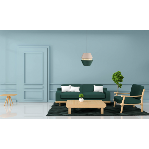 Colgante 3 Pantallas Trajano1xe27 Verde/ Beige Regx35x35 Cm - Imagen 2