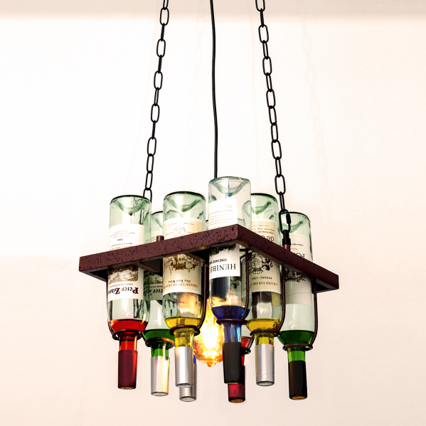 Colgante Bodega 1xe27 Marron Rustico 8 Botellas - Imagen 2